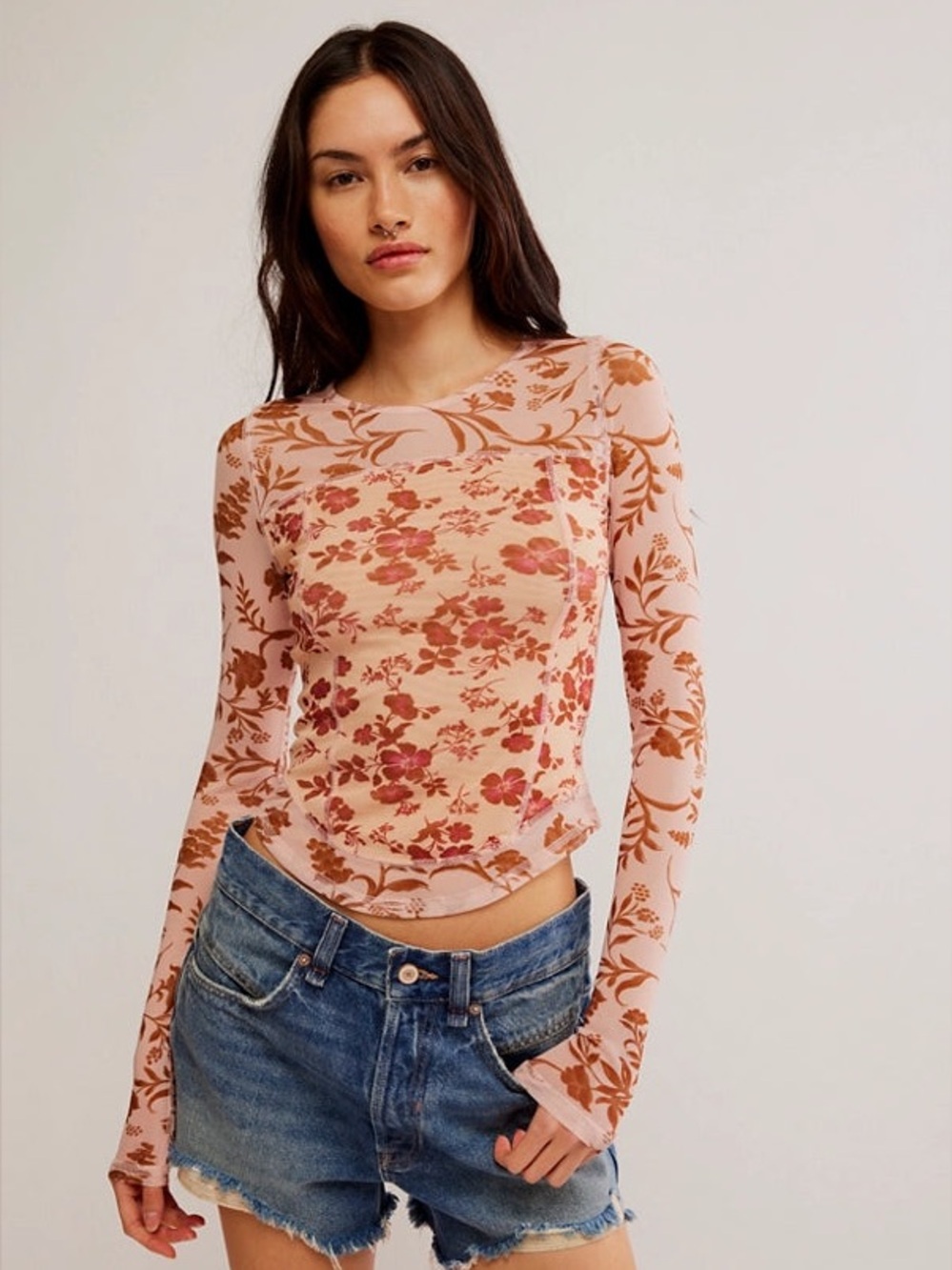 NWOT Free People Betty’s Garden Top in Coral Combo XS